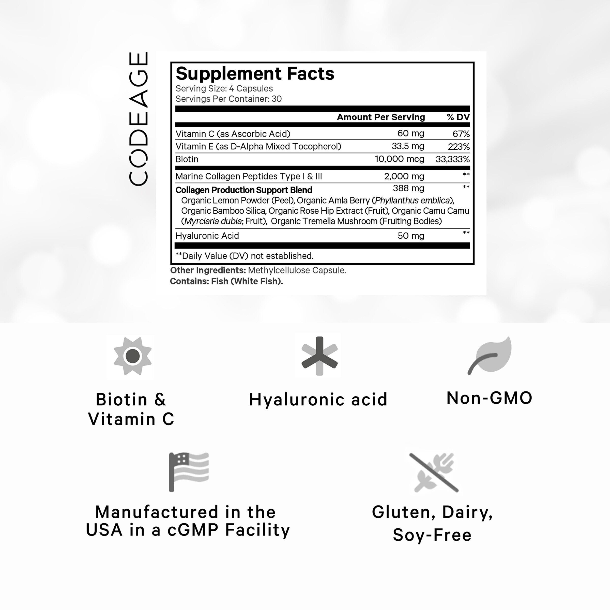 Biotin Marine Collagen+ - 120 Capsules (30 Servings)  | GNC